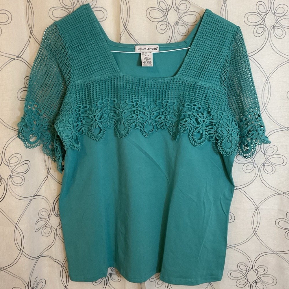 Jessica London Embroidered Sleeves Blouse Teal Size 14/16